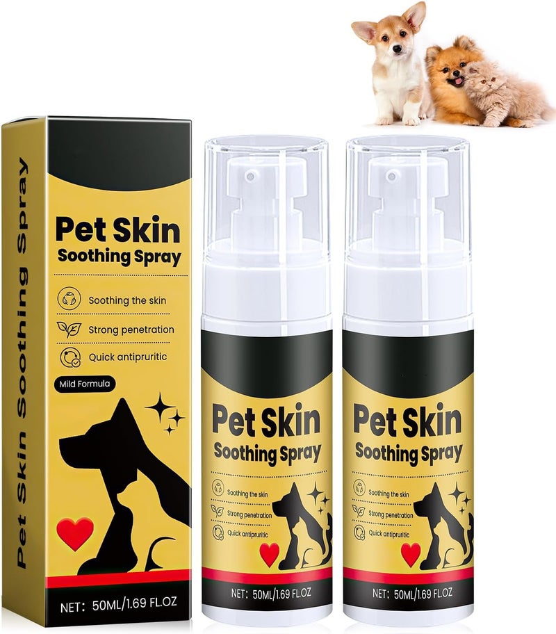 dssuoa 2Pcs Pet Skin Soothing Spray for Dogs,Pet Skin Treatment Spray for Dogs and Cats - Nature Soothing Solution for It-chy Skin and Reduces Scratching,Pet Skin Soothing Spray for All Animals(50ml/1.69oz) - Image 1